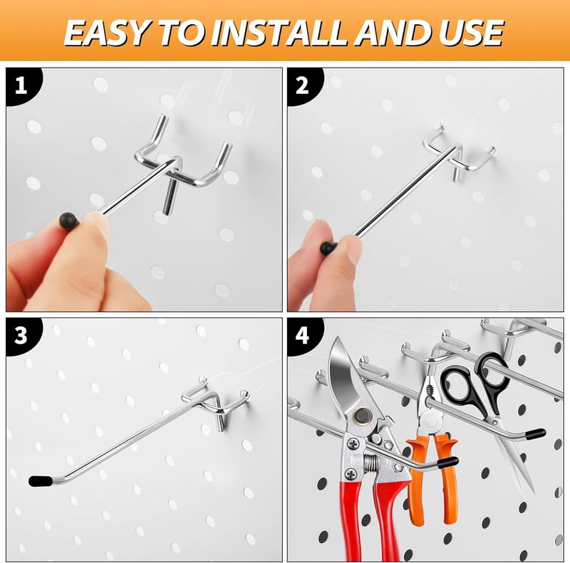Hogurity Pegboard Hook 50 Pcs, Sturdy L Shape Galvanized Metal Fit for 1/4 and 1/8 Pegboard, Organizer Kit for Garage Tool Storage - Image 4